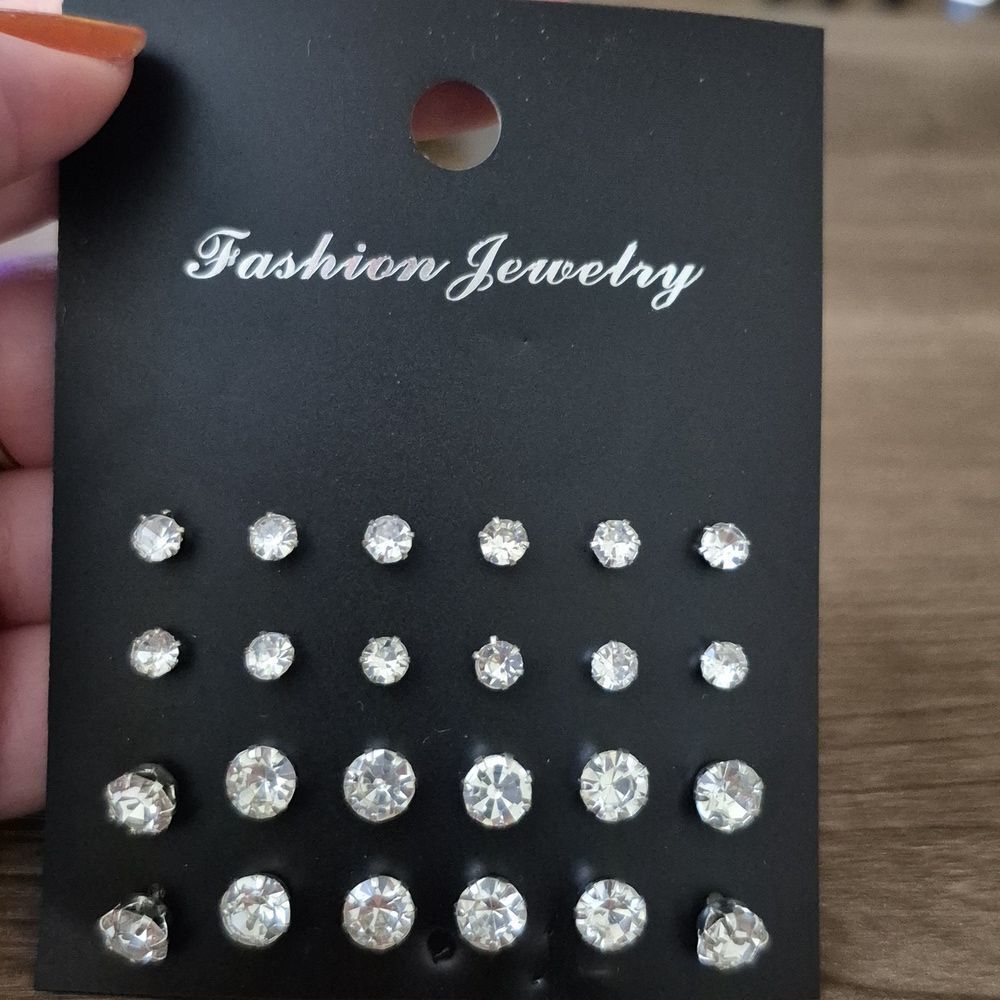 Round Zirconia Prong Stud Earrings set of 12 pairs Silver